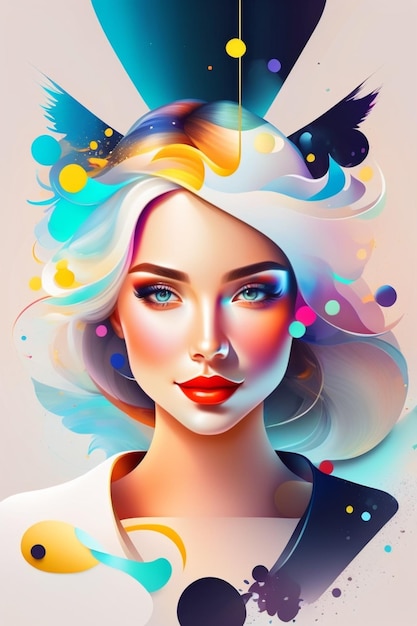 Colorful round spots splashing abstract beauty people portrait wallpaper background illustration gen