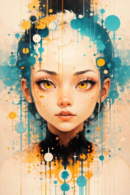 Colorful round spots splashing abstract beauty people portrait wallpaper background illustration