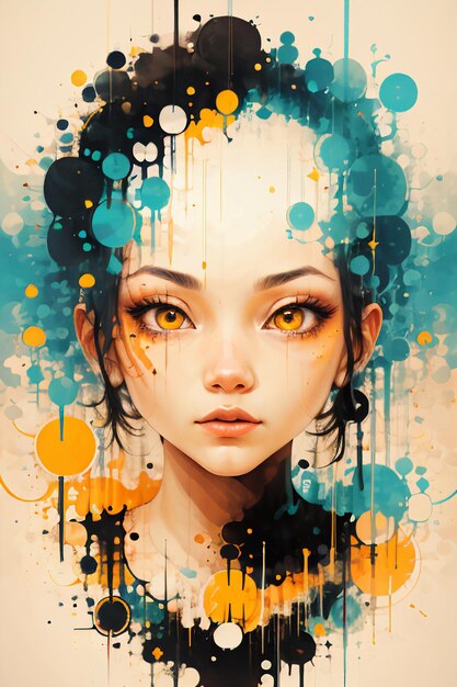 Colorful round spots splashing abstract beauty people portrait wallpaper background illustration