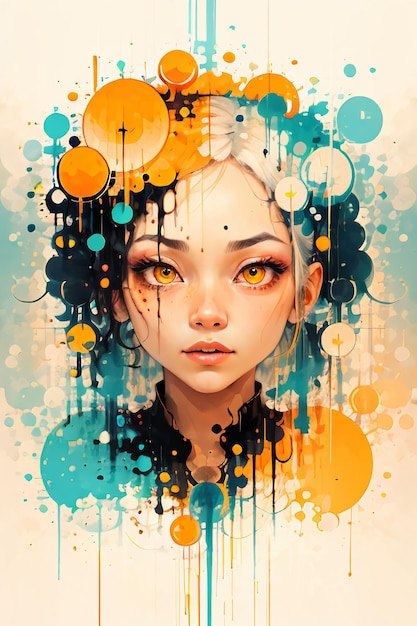 Colorful round spots splashing abstract beauty people portrait wallpaper background illustration