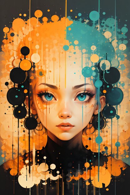 Colorful round spots splashing abstract beauty people portrait wallpaper background illustration