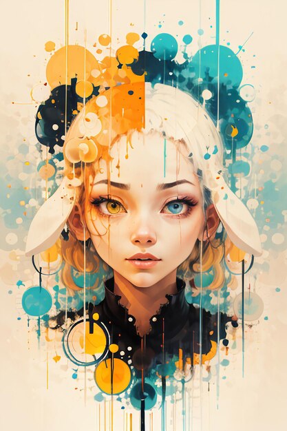 Colorful round spots splashing abstract beauty people portrait wallpaper background illustration