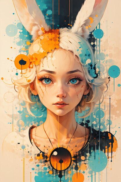 Colorful round spots splashing abstract beauty people portrait wallpaper background illustration