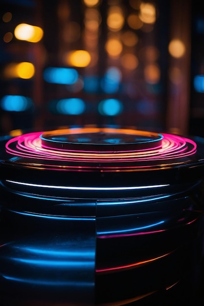 colorful round stage with neon light