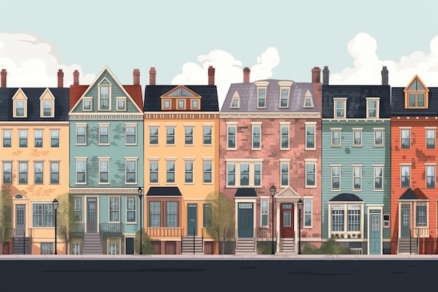 colorful row of buildings city salem town houses street city house design illustration