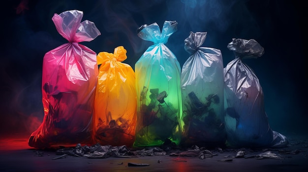 A colorful row of garbage bags