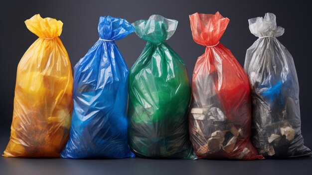 A colorful row of garbage bags