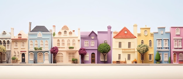 다채로운 집들이 꿈의 스타일로 거리에 늘어서 있습니다
