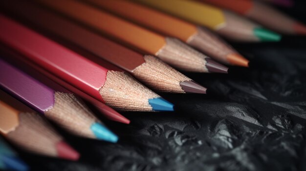 A colorful row of pencils up close