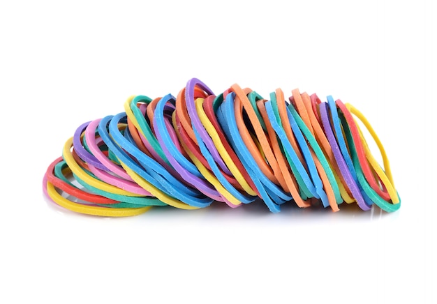 Colorful rubber bands isolated on white.
