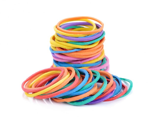 Colorful rubber bands isolated on white.