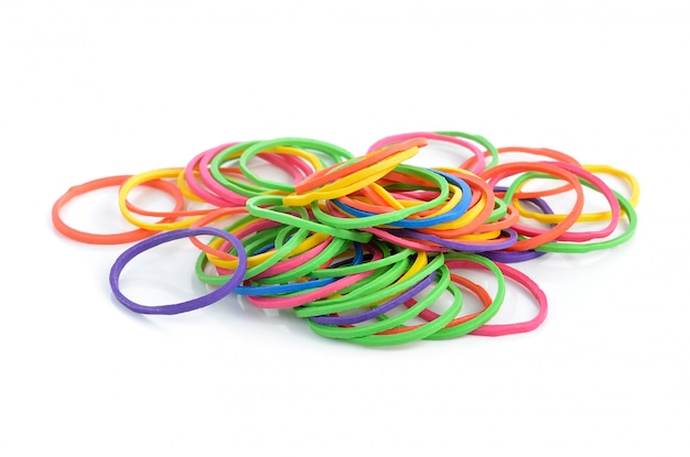 Colorful rubber bands isolated on white.