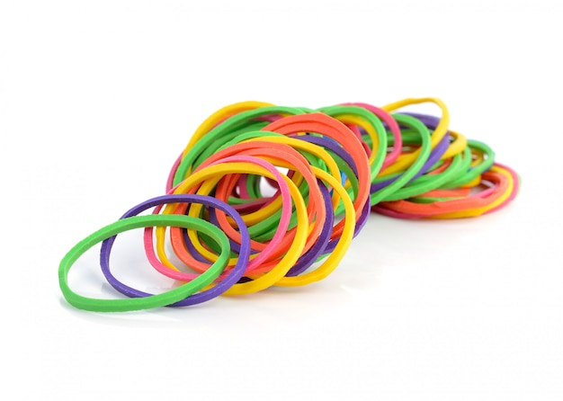 Colorful rubber bands isolated on white.