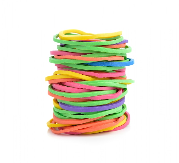 Colorful rubber bands isolated on white.