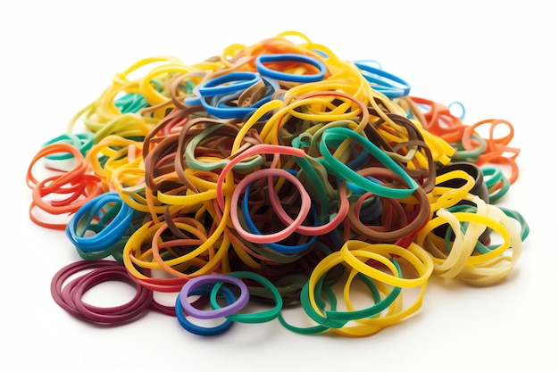Colorful rubber bands in various sizes isolated white object