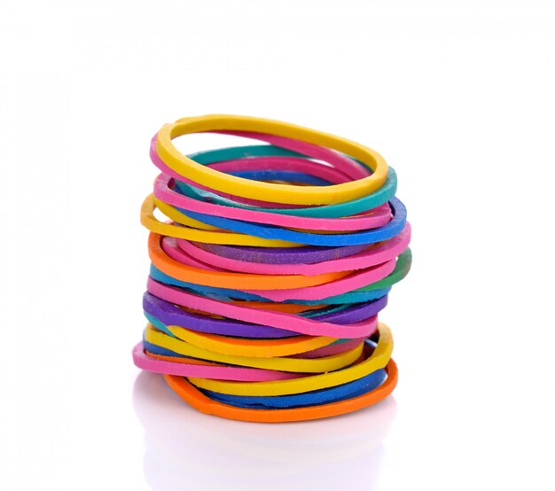 Colorful rubber bands on white 