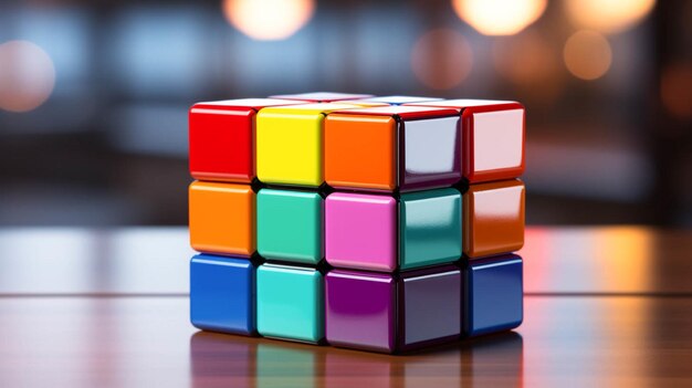 Colorful rubik cube on top of a table