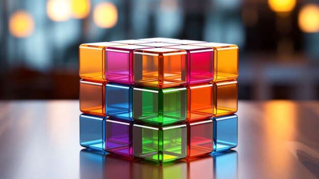 테이블 위 에 있는 다채로운 루빅 큐브