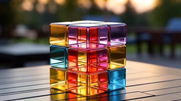 Photo colorful rubik cube on top of a table