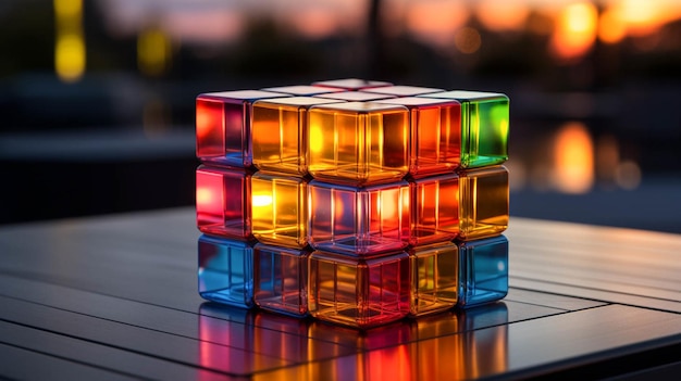 Colorful rubik cube on top of a table