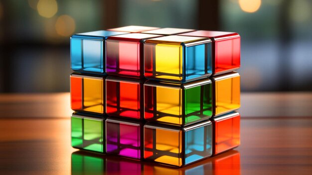 Foto cubo di rubik colorato sopra un tavolo