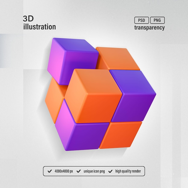 Foto colore rubik's cube puzzle game asset icon rendering 3d isolato illustrazione