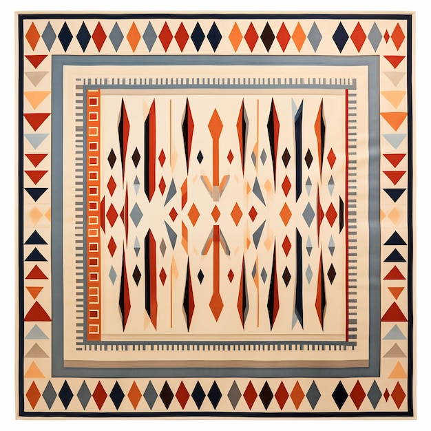 a colorful rug with a design in the center.