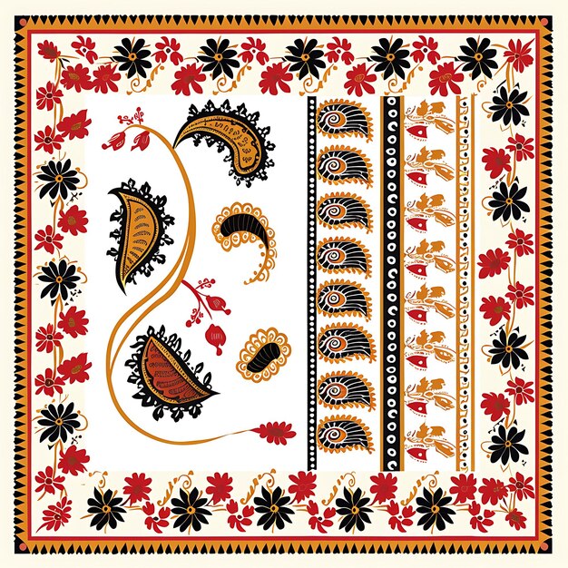 Photo a colorful rug with a snake on it and a black and gold design