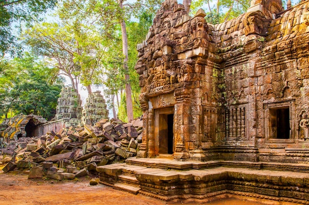 Colorful ruins of temple in jungle, Angkor Wat, Cambodia