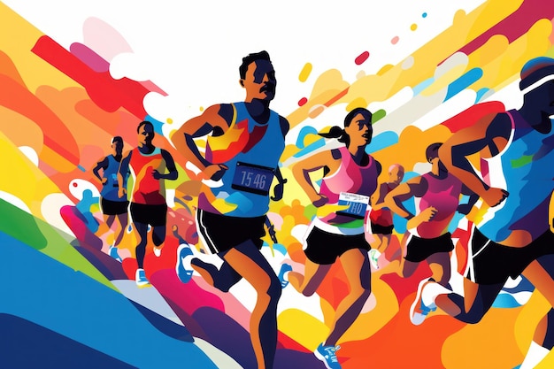 Photo colorful running marathon poster people run colorful poster vector illustration