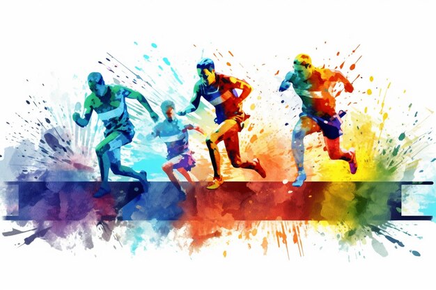 Photo colorful running people in watercolor splashes vector illustration