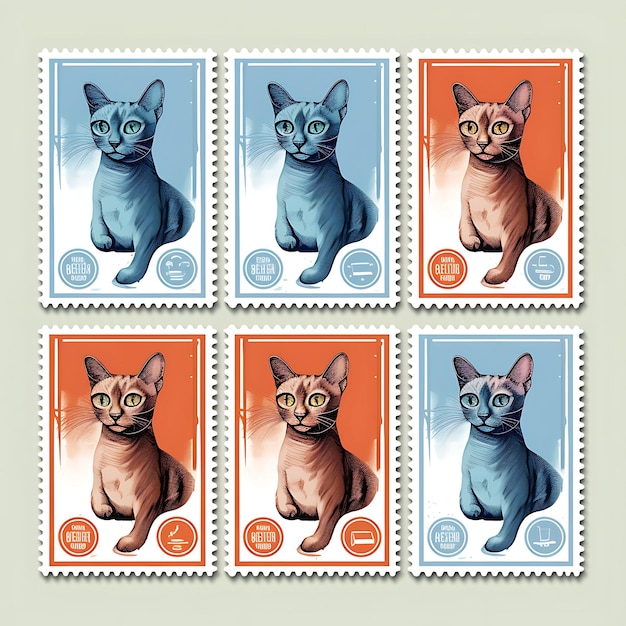Фото Красочная русская голубая кошка с врачебным пальто, очками и идеей коллекции почтовых марок holdi animal