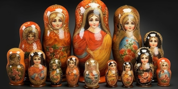 Colorful Russian Nested Matreshka Dolls