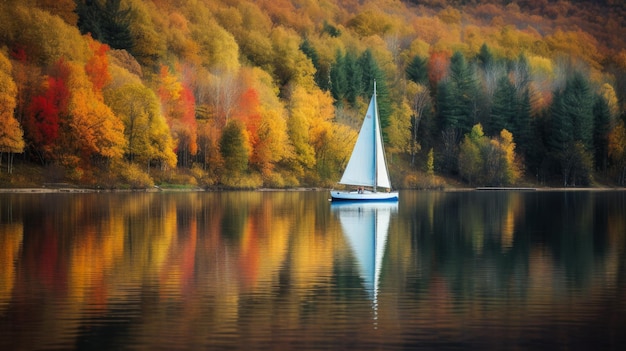 Colorful Sailboat On Calm Lake