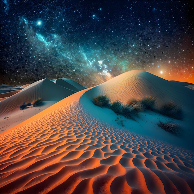 Colorful sand dunes with sky stars illustration