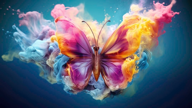 Красочный взрыв песка из крыльев бабочки, сгенерированный искусственным интеллектом
