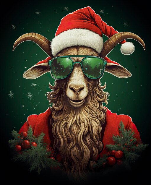 A colorful Santa Claus goat vector tshirt design