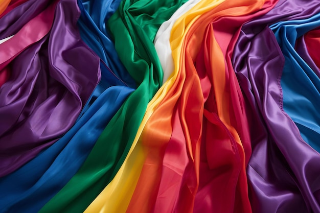 Цветная атласная ткань в качестве фонового крупного плана Цвета радуги