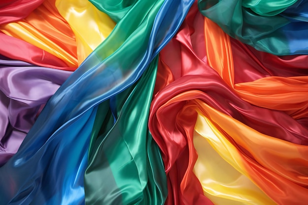 Colorful satin fabric as background top view
