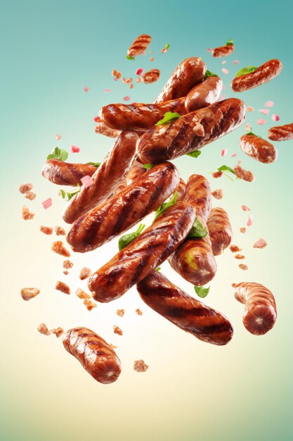 Colorful Sausages Floating in MidAir Amidst Falling Leaves A Generative AI Masterpiece