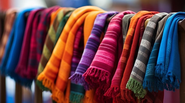 Colorful scarfs on a market stall