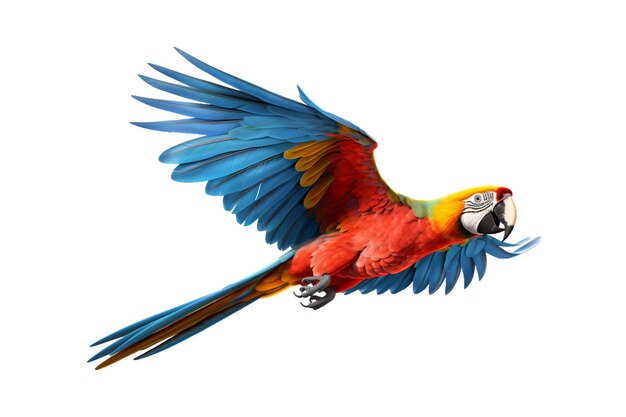 Photo colorful scarlet macaw parrot flying beautifully isolated on a transparent background