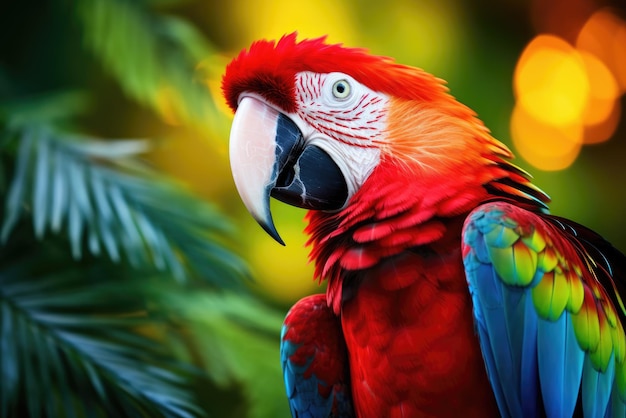 Colorful scarlet macaw parrot in jungle