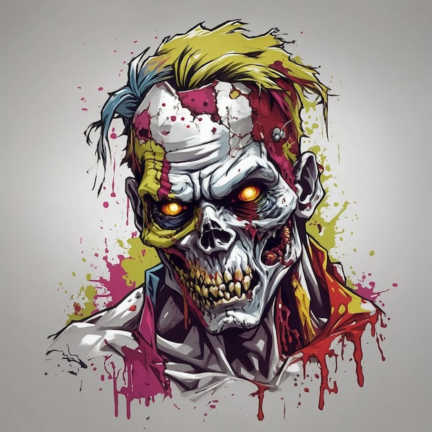 Красочный страшный дизайн футболки с зомби