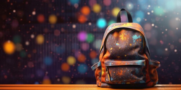 Colorful school backpack on the table Generative AI