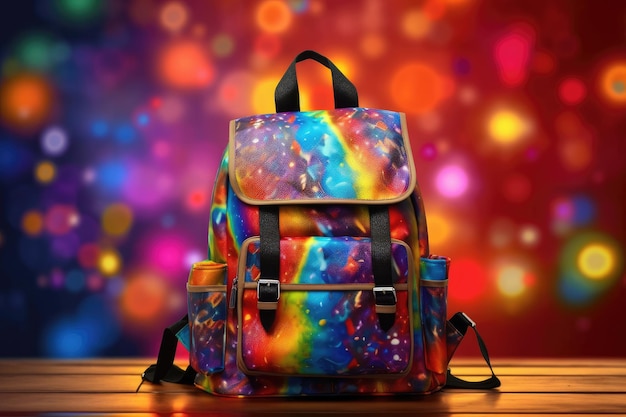 Colorful school backpack on the table Generative AI