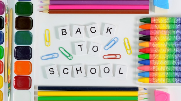 Colorful School Stationery. Back to school Education concept. School Stationery