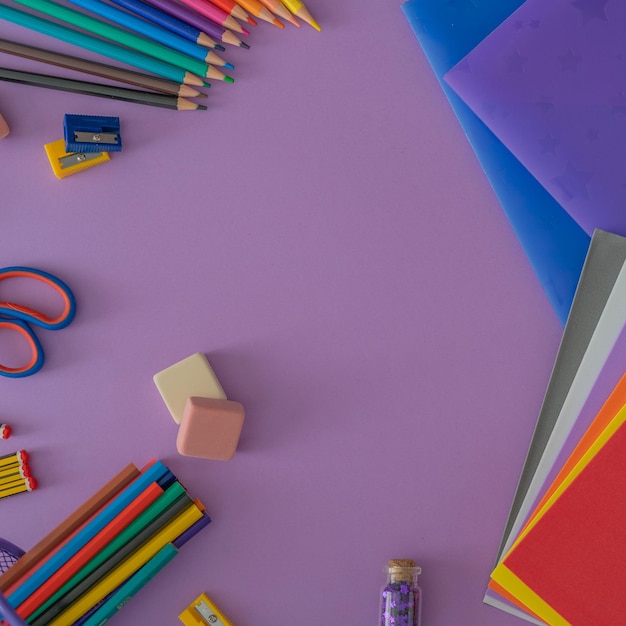 colorful school supplies for the return to school