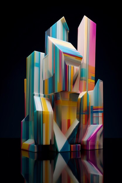 Photo a colorful sculpture of a city with a black background