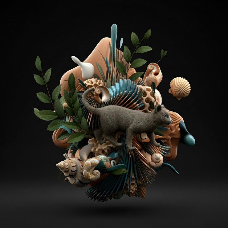 Photo a colorful sculpture of an elephant with a flower in the middle
